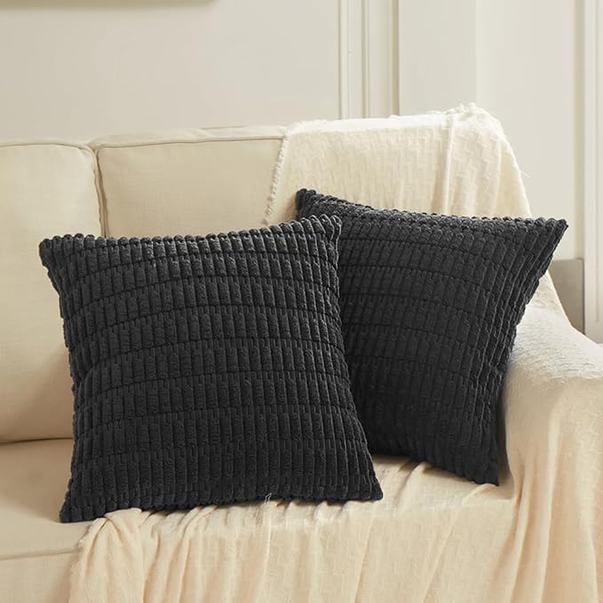 Fancy Homi 4 Packs Boho Black Decorative Throw Pillow Covers 20x20 Inch for Living Room Couch Bed Sofa, Rustic Modern Farmhouse Home Decor, Soft Plush Corduroy Square Cute Cushion Case 50x50 cm