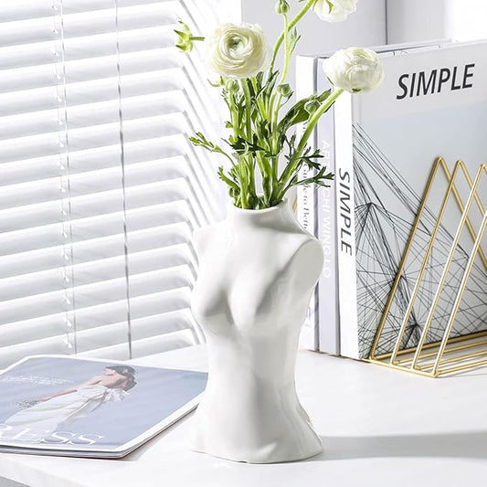 hjn Female Body Vase- Flower Vase fo Decor, White Ceramic Vase for Flowers,Morden Art Vase Woman Shape Vase for Living Room/Home Decor Accents/Bookshelf/Mantel-White