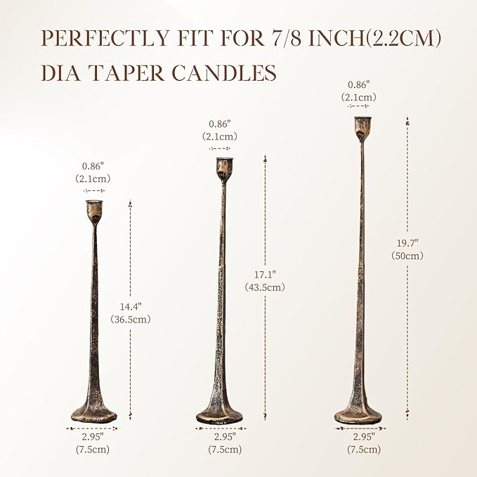 Iron Antique Gold Candlestick Holders, Set of 3 Candle Stick Holders,Fits 3/4 inch Thick Candle&Led Candles, Vintage Modern Decorative Centerpiece for Dining Table Centerpiece, Wedding, Party Decor