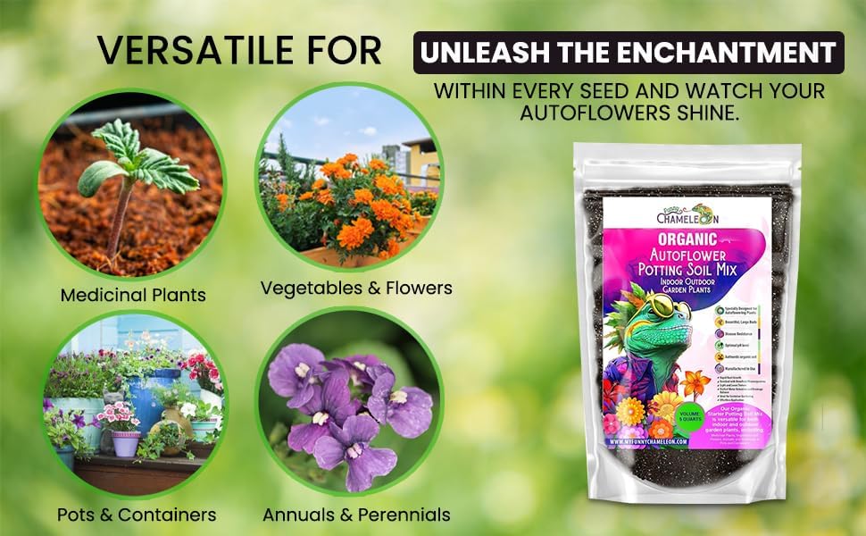 Organic Autoflower Potting Soil Mix – Ready-to-Use Living Soil, No Fertilizers Needed – Balanced Nutrients, Light Texture, Excellent Drainage, Boosts Germination & Root Growth (5 quarts)