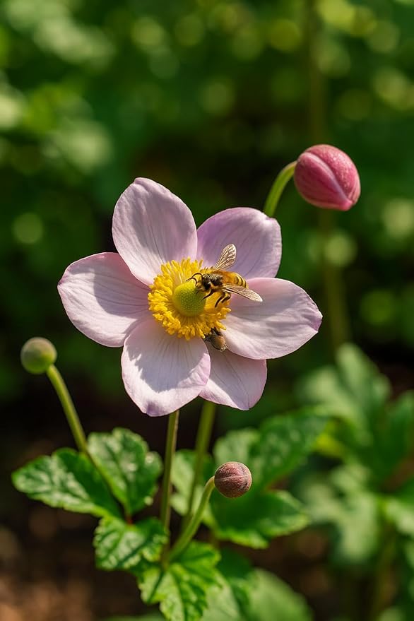 Perennial Farm Anemone x Hybrida 'September Charm' – Live Windflower in #1 Container, Single Soft Pink Blooms, Long Blooming, Deer Resistant, Ideal for Borders, Shade & Pollinator Gardens