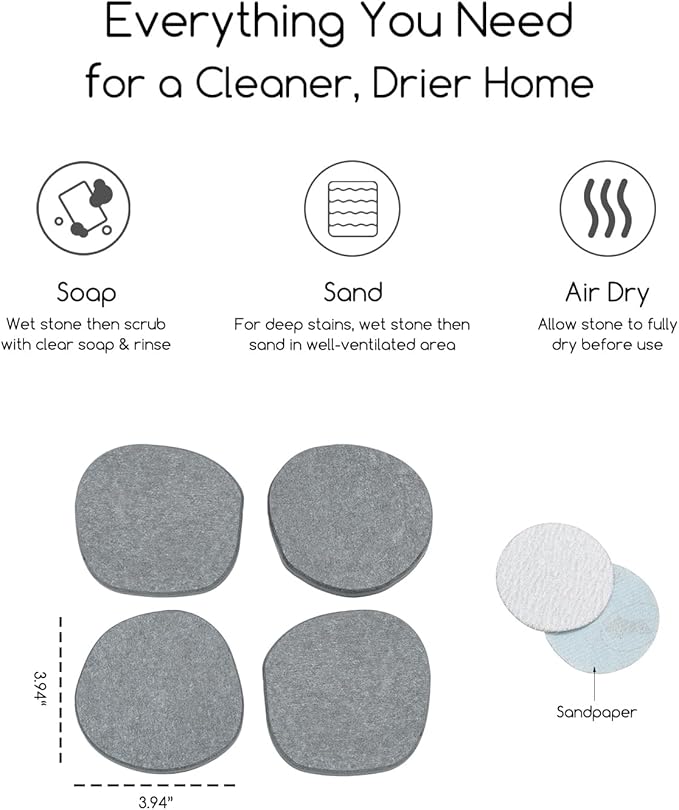 Diatomaceous Earth Coasters, 2pc Set – 3.9"x3.9", Quick-Dry, Absorbent, Heat-Resistant, Modern Stone Design, Dark Gray, Irregular Shape