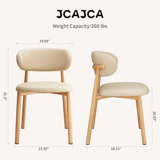 Kitchen Dining Chairs Set of 2 Modern Upholstered Leather Farmhouse Dining Room Chair with Metal Legs, Original/Khaki