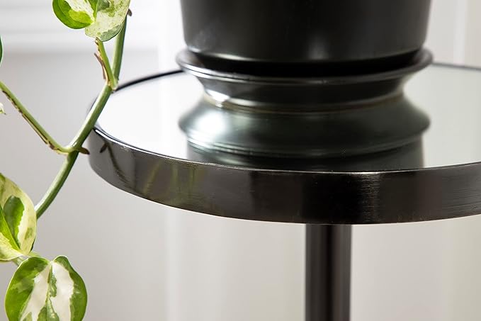 Kate and Laurel Hescott Modern Mirrored Drink Table; 10 x 10 x 24; Gray Marble and Gunmetal; Contemporary Round Accent Table with Premium Marble Base and Mirror Tabletop