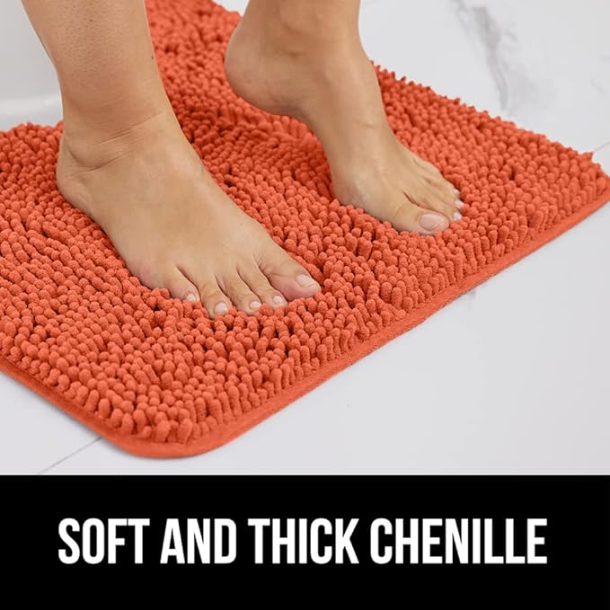 GORILLA GRIP Bath Rug Mat 60x24, Thick Soft Absorbent Chenille, Quick Dry Microfiber Mats, Rubber Backing Washable Shower Floor Rugs, Bathmat Runner, US Designed Bathroom Home Decor Accessories Coral