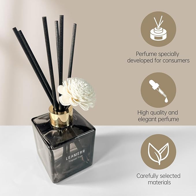 Reed Diffuser Set, 6.1 oz (180 ml) Tropical Fruit Scented Diffuser with Sticks Long-Lasting Home Fragrance Reed Diffuser for Home Room Office Bathroom Shelf Decor