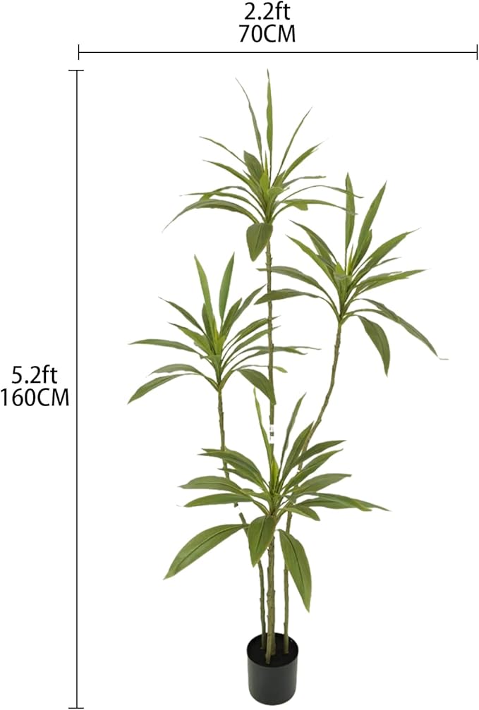 Artificial Cordyline Plant, Indoor Potted Plant, 5 Stems with Black Planter, Suitable for Large Indoor Living Room Decorations, Potted Plants, and Window Display Scenes (Green-5.3ft)