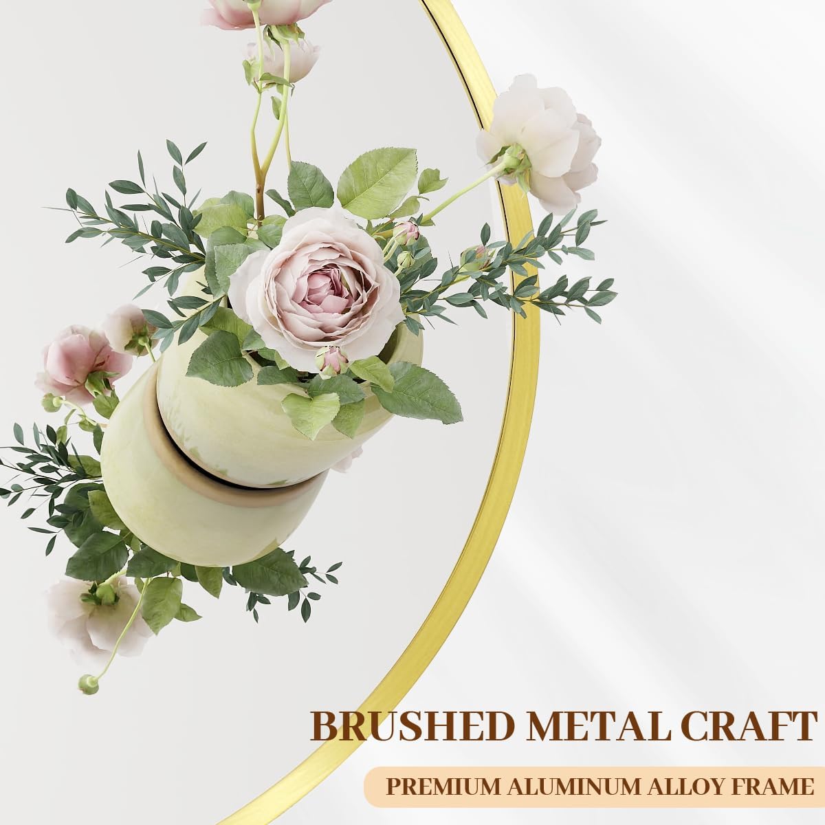 BEAUTYPEAK 42 Inch Round Mirror, Metal Frame Circle Mirror, Wall Mounted for Entryway, Bathroom, Vanity, Living Room, Gold