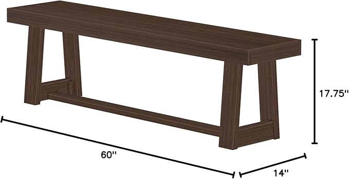 Plank+Beam 60 Inch Farmhouse Dining Bench, Solid Wood Entryway Bench, Wooden Outdoor Bench, Kitchen Dining Seat, Dining Room, Home Office, Living Room Furniture, Easy Assembly, Walnut Wirebrush