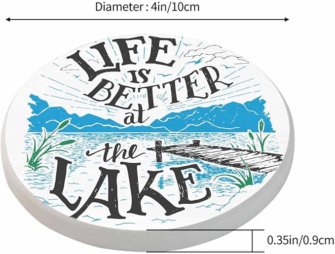 Life is Better at The Lake Drink Coaster for Tabletop Protection House Lakeside Sketch Rustic Living Cottage Holiday Non-Slip Cups Place Mats Home Decor Diatomite Material for Men Women