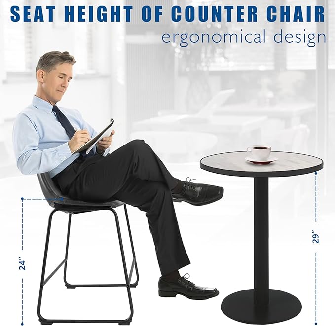 Rfiver Pu Faux Leather Bar Stools Set of 2, Industrial Pub Barstools with Back and Footrest, Modern Armless Bar Height Stool Chairs (Grey, 24" Counter Chair x2)