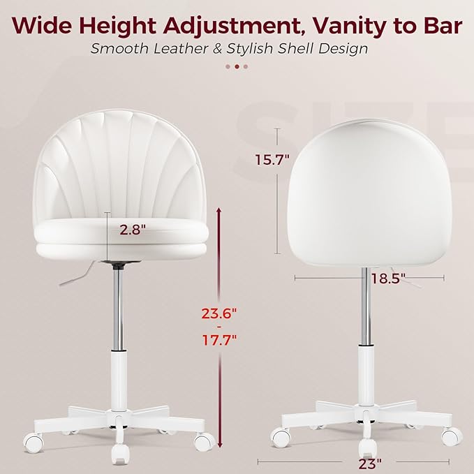 COMHOMA Vanity Chair with PU Leather, Small Tall Armless Chair with Back, Cute Candy Chair for Girls Gift Living Room/Makeup Room/Bedroom/Kitchen (Height Use: Adjustable from Desk to Bar Height)