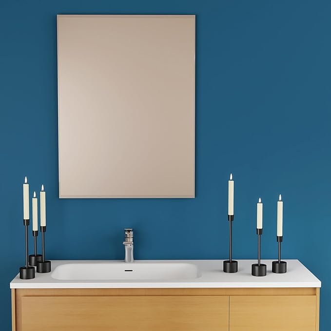 YUMORE 3-Pack Matte Black Tall Candle Holders - Pillar Candle Solid Stainless Steel Stands for Church, Wedding Centerpieces, Dining Table, Mantel Decor, Modern Farmhouse