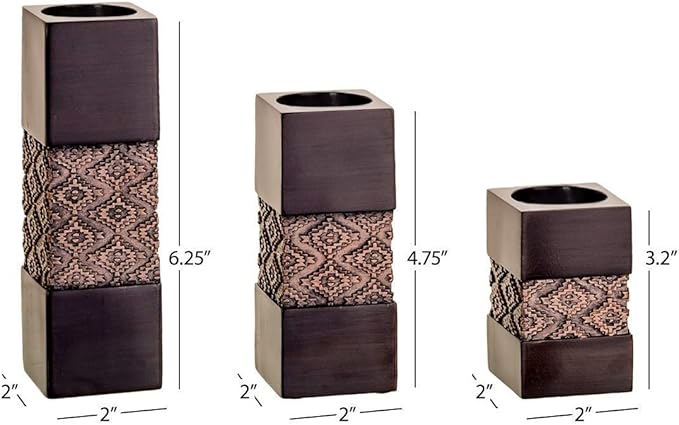 Creative Scents Dublin Brown Set of 3 Tealight Candle Holders Table Decor Gift Set - Centerpieces for Living/Dining Room Table, Coffee Table Decor for Fireplace/Entrance or Bathroom