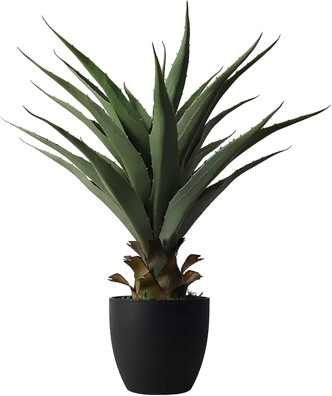 Damomo 27 Inch Sansevieria Feaux Plants Agave Snake Plant Barbed Artificial Fake Green Plastic Sword Potted Greenery Decoration Office/Garden/Indoor