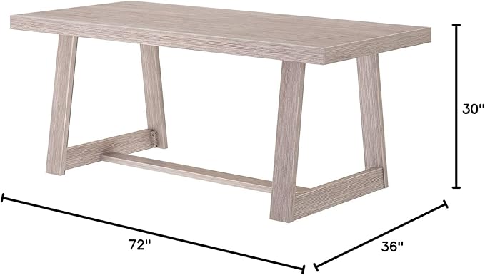Plank+Beam 72 Inch Farmhouse Dining Table, Solid Wood Rustic Kitchen Table, Large Wooden Rectangular Dinner Table for Dining Room, Home Office, Living Room Furniture, Easy Assembly, Seashell Wirebrush