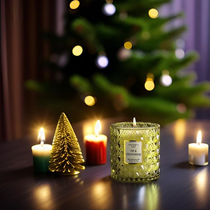 Chloefu LAN Fir & Cedarwood Scented Holiday Candle Christmas Gift, Festival Gifts, Cozy Winter Forest, Luxury Soy Jar Candles, 55 Hour Long Lasting, Highly Scented, Home Decor, Clean Burning, 8.1oz