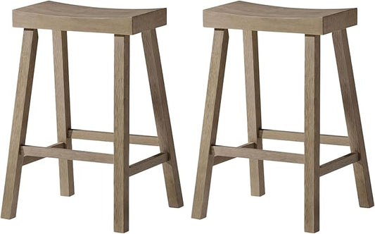 Maven Lane Kitchen Bar Stool, Modern Farmhouse Wood Counter Barstool, Kitchen Island Stool, Counter Height Bar Stools for Kitchen, Wide Seat Backless Bar Stools, Vincent 26", Antiqued Grey, Set of 2