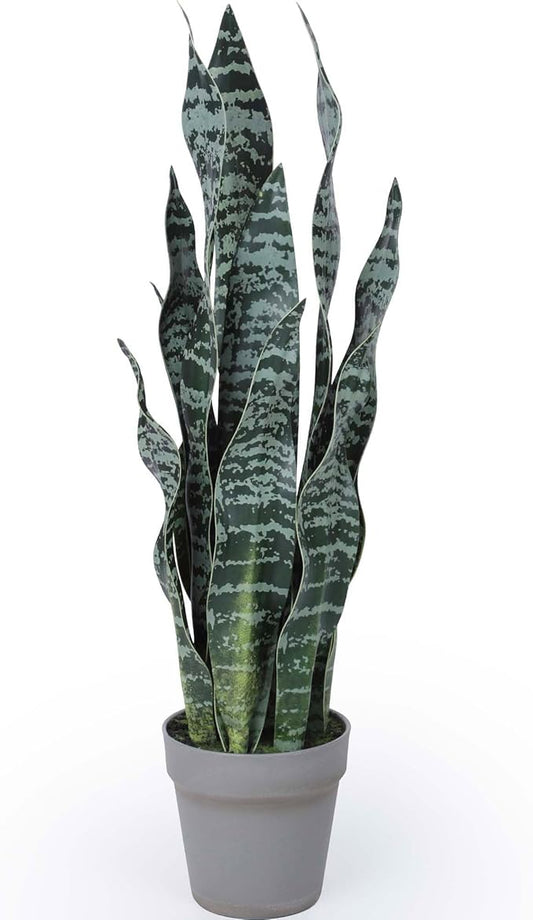 Artificial Snake Plant 25Inch Fake Sansevieria Faux Silk Potted Plant Artificial Mother in Law Tongue Plant for Indoor Outdoor Home Office Garden Decor Green