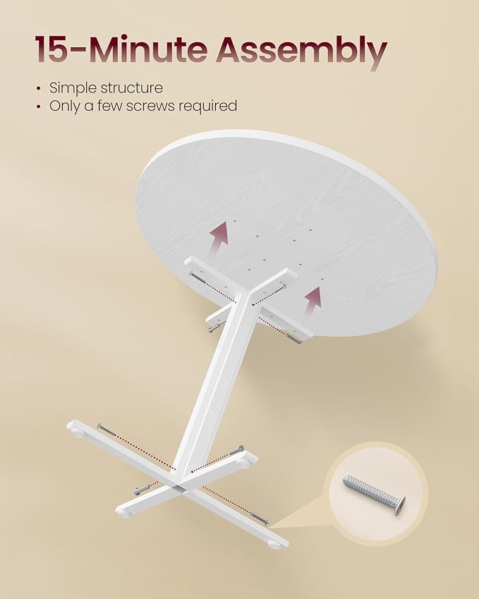 VASAGLE Dining Table, Small Round Kitchen Table for 4 People, 31.5 x 29.4 Inches, for Dining Room, Living Room, Farmhouse, Water-Resistant, Snow White UKDT082W01V1