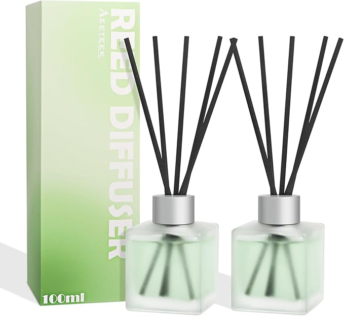 Reed Diffuser, Sea Salt & Lemon Scented Oils, Air Freshener Essential Oil Set with Diffuser Sticks, 3.4 oz Long Lasting Home Fragrance for Bedroom Office Shelf Bathroom Decor (2-Pack)