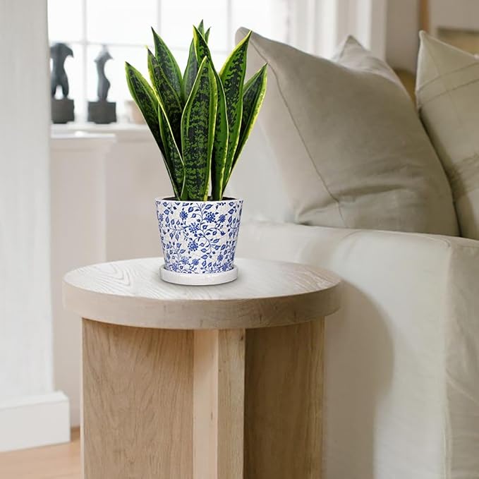 Fake Plants 15.7" Artificial Snake Plant Faux Plants in Blue and White Pot Tropical Sansevieria Silk Plant Fake Potted Plants Indoor for Home Living Room Bathroom Office Housewarming Gift Decor