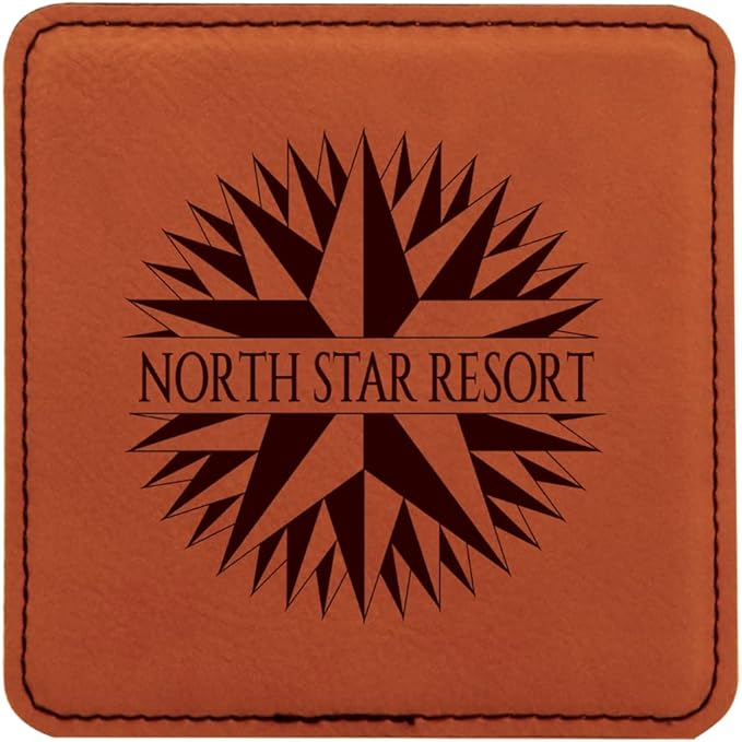 Custom Engraved Coasters | Personalized Leather Coaster | Set of 6 | Drink Coasters with Holder | Laser Engraved | Tabletop Protection | Gift for Couples (Square 4" x 4", Rawhide w/Black)