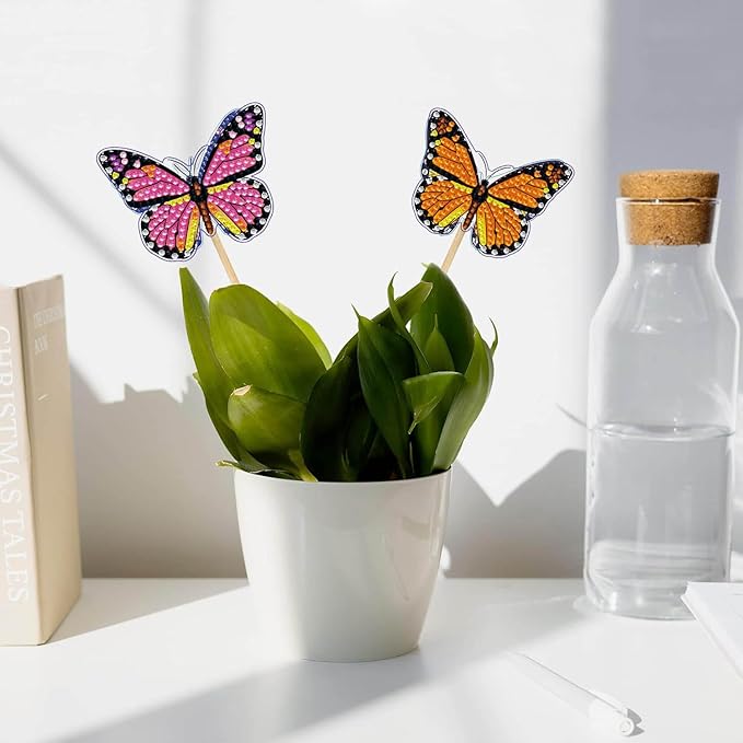 Yanfairy 8 Pcs Butterfly Diamond Painting Kits, Diamond Art Kits for Garden Decor, Butterfly Stakes Gem Art Kits Art and Crafts for Adults, Diamond Dots Painting with Diamond Home Decor