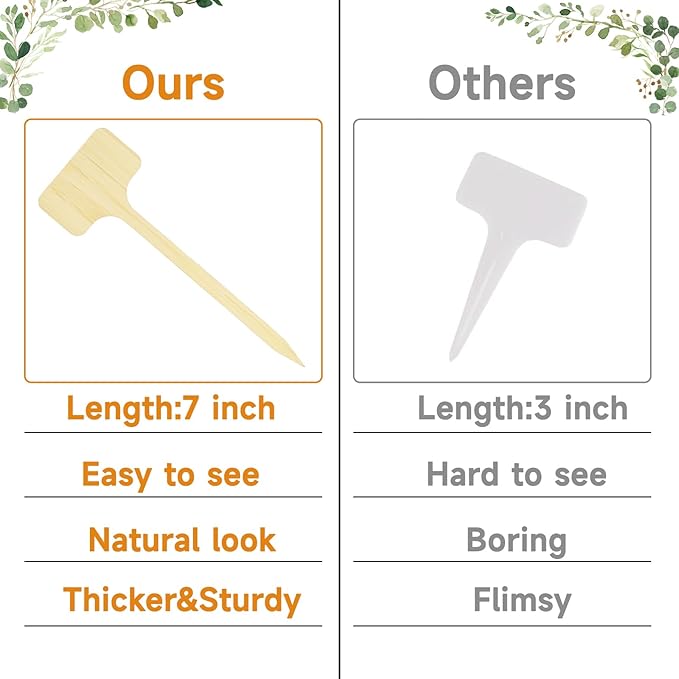 KINGLAKE Plant Labels,Bamboo Plant Labels,7 Inch Tall Plant Tags Labels,30 Pcs Nursery Garden Labels Plant Markers for Outdoor Waterproof Plant Name Tags Garden Tags with Marking Pen