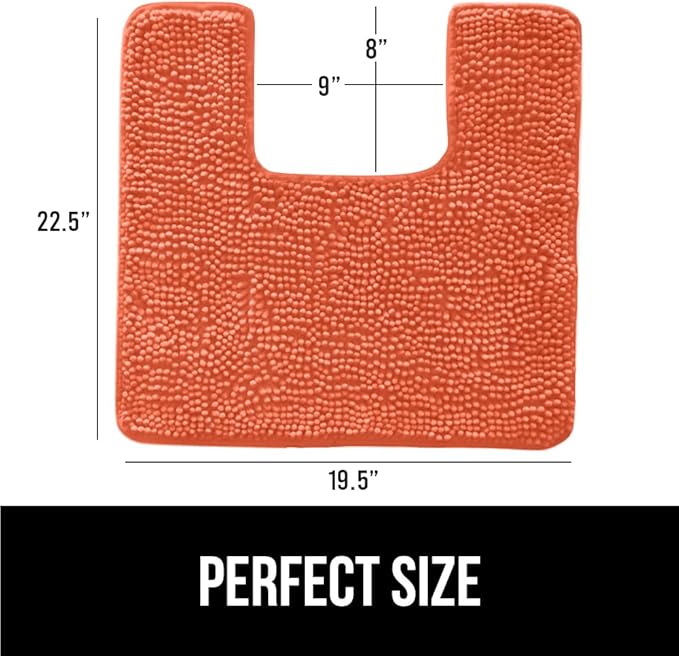 GORILLA GRIP Plush Absorbent Shaggy Chenille Bath Rug Mat for Square Toilet Base with Rubber Backing, Machine Washable Rugs, Soft Microfiber Contour Mats for Toilets, Bathroom Decor, Coral
