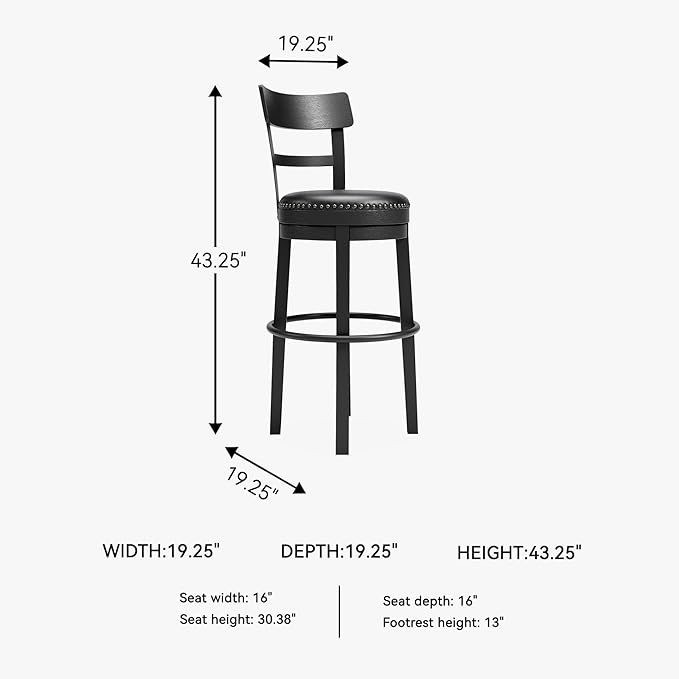 Signature Design by Ashley Valebeck 30.38" Casual Pub Height Upholstered Swivel Barstool, Black