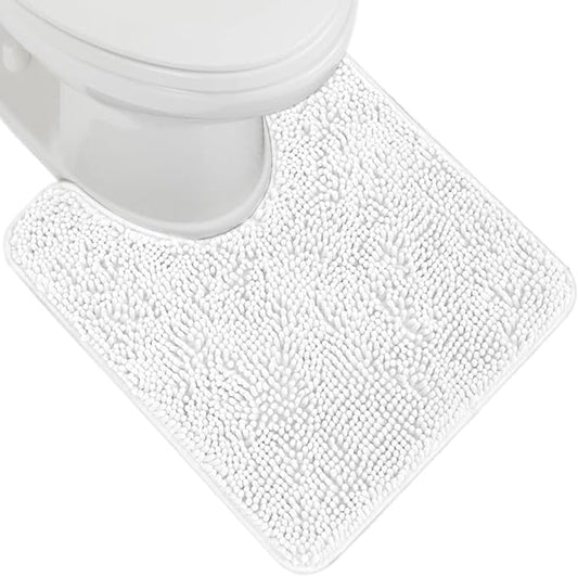 GORILLA GRIP Plush Absorbent Shaggy Chenille Bath Rug Mat for Oval Toilet Base with Rubber Backing, Machine Washable Rugs, Soft Microfiber Contour Mats for Toilets, Bathroom Decor, White