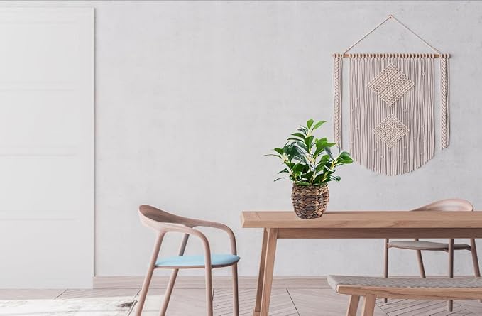 Artificial Vibrant Plants 14.2 inches Tall Fake Outdoor Greenery Plants with Ficus Leaves in Brown Rattan Planter for Indoor Home Office Garden Modern Decoration Ideal Housewarming Gift