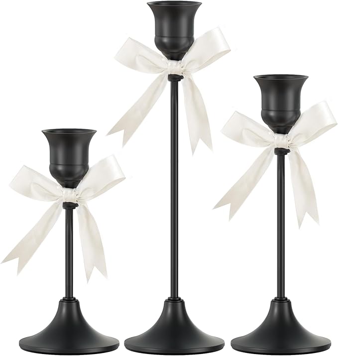 FSyueyun Black Candle Holder Set of 3, Elegant Metal Candlestick Holders for Vintage Taper Candle Holders, Perfect for Table Centerpieces, Fireplace Mantels, Home Decor, Weddings and Party Decorations