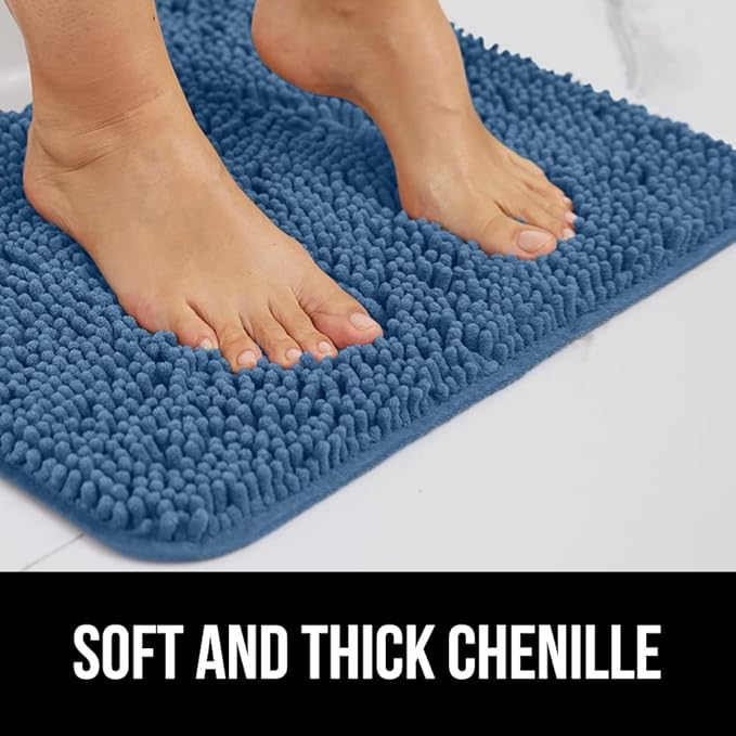 GORILLA GRIP Bath Rug Mat 48x17, Thick Soft Absorbent Chenille, Quick Dry Microfiber Mats, Rubber Backing Washable Shower Floor Rugs, Bathmat Runner, US Designed Bathroom Home Decor Accessories Blue