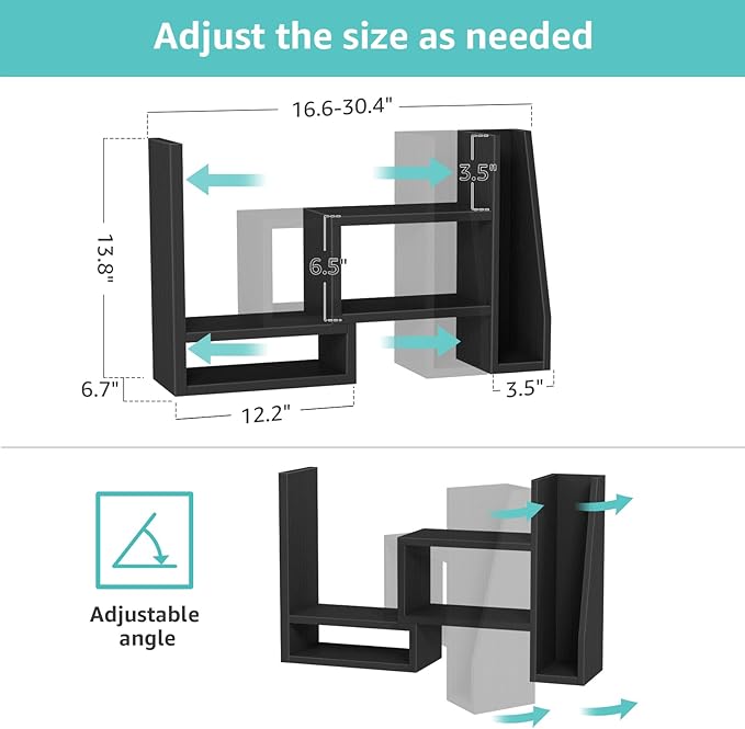 Desktop File Organizer Desk Organizer Shelf - Black Office Organization Shelves for Top of Desk Organizers and Accessories Corner Bookshelf Table Top Shelving Small Hutch Decorations for Women Office