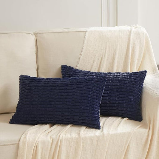 Fancy Homi 2 Packs Navy Blue Decorative Throw Pillow Covers 16x24 Inch for Living Room Couch Bed Sofa, Soft Corduroy Square Cushion Case 40x60 cm, Rustic Modern Farmhouse Boho Home Decor
