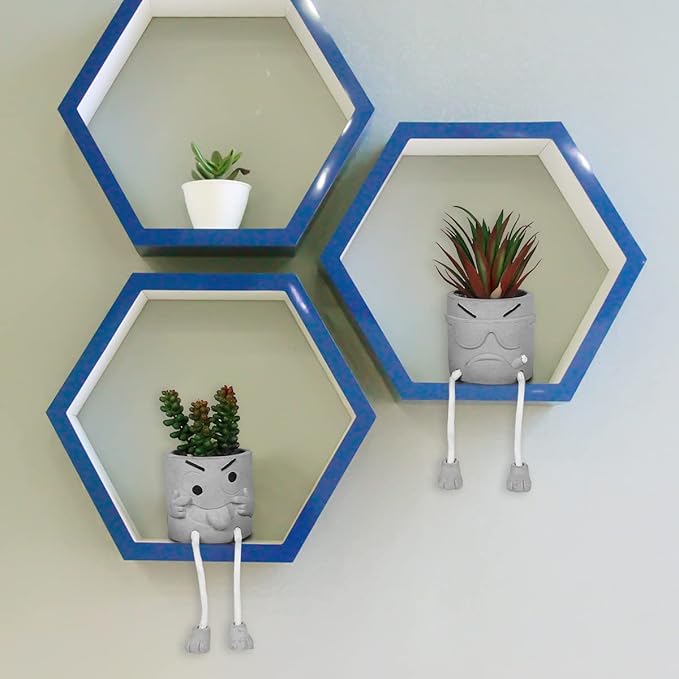 2PCS Artificial Mini Succulent Plants, Cute Fake Plant Faux Succulents in Grey Pots, Artificial Plants with Hanging Leg Potted for Home Office Desk Shelf Bathroom Decor