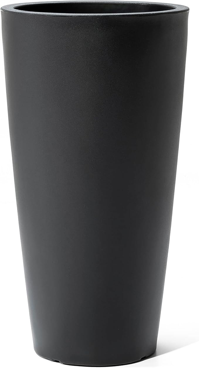 Step2 Tremont Tall Round Tapered Planter, Large Planters for Outdoor Plants, Gardening and Flower Pot for Patio or Porch, Efficient Drainage, Durable Plastic, Onyx Black, 1-Pack