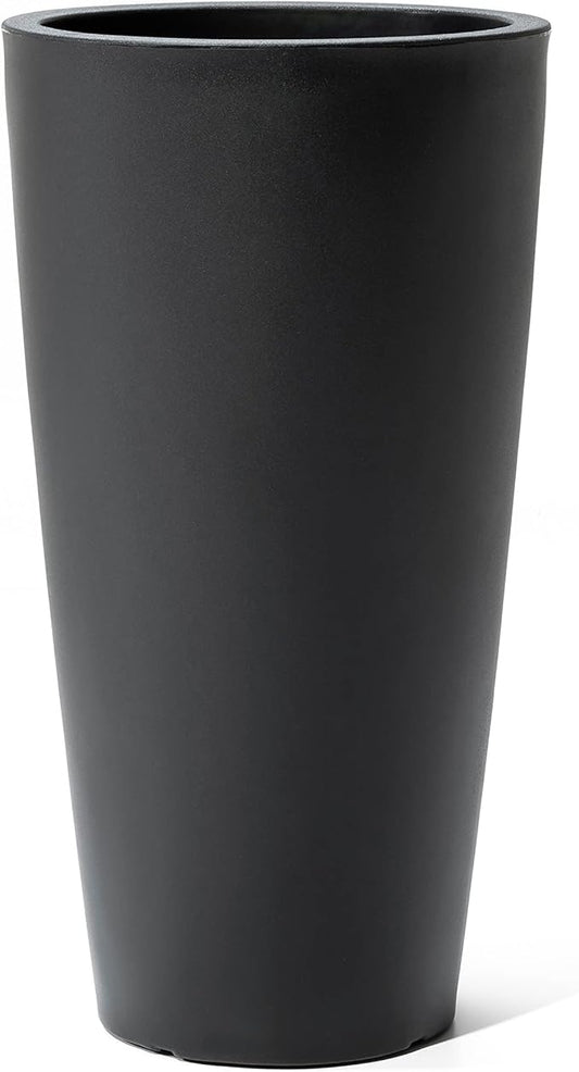 Step2 Tremont Tall Round Tapered Planter, Large Planters for Outdoor Plants, Gardening and Flower Pot for Patio or Porch, Efficient Drainage, Durable Plastic, Onyx Black, 1-Pack