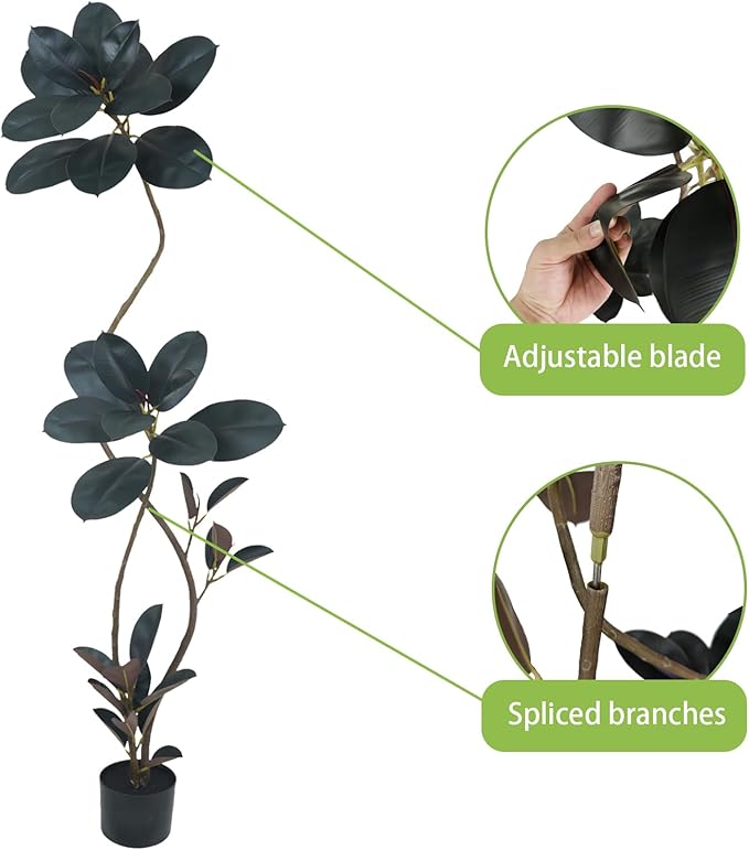 Artificial Rubber Tree Plant, 78 Inch Indoor Tree, Green with Round Planter, All Season Home Decor (Black,6.5ft)