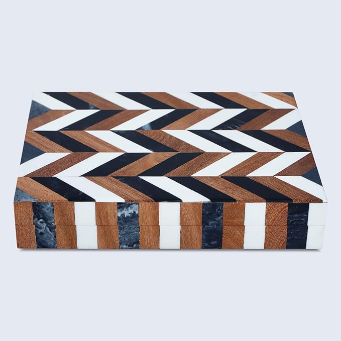 Handicrafts Home Handmade Decorative Storage Box with Lid- Jewelry Storage, Memory Keepsake, Gift Box for Women, Marquet Cosmo Pattern, Resin Inlay & Wood-Modern Decor Cajas Organizadora-6X8X1.5 Inch