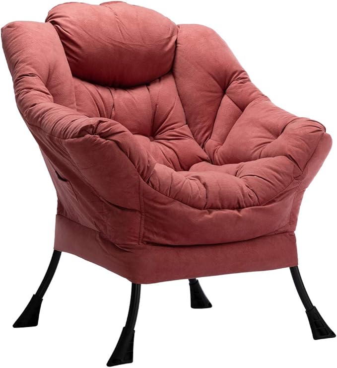 HollyHOME Oversized Brick Red Fabric Lounge Chair with Armrests and Steel Frame for Living Room