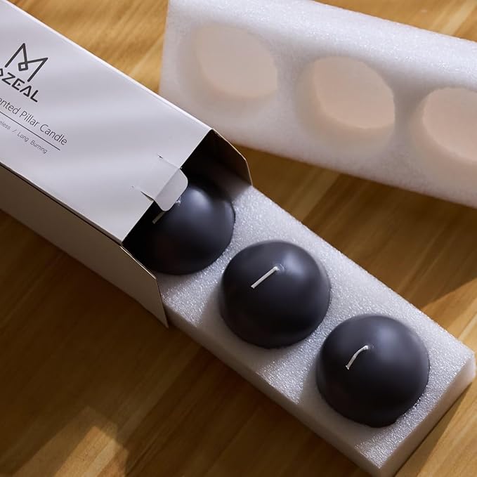 MOZEAL Hand-Poured, 3 Inch Dark Gray Round Ball Candles - Elegant Dark Gray Round Pillar Candles Set of 3, Dripless, Unscented, Smokeless, Ideal for Modern Home Decor.