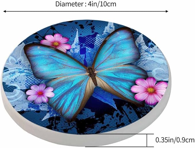 Beautiful Butterfly Table Coasters for Drinks Vintage Splash Ink Floral Pink Bloom 100% Diatomite Home and Dining Room Bar Decor 4 X 4 X 0.35 Inch for Men Women