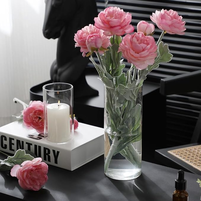 Set of 6 White Pillar Candles and Hurricane Candle Set, Clear Cylinder Vases Pillar Candle Holders for Pillar Candles, Glass Candle Holders for Party, Table, Home Decor, Wedding Centerpieces