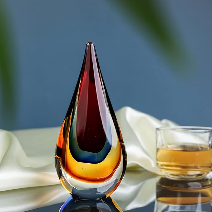 Yao Yuan Hand-Blown Glass Decor - Murano-Style Glass Statue and Figurine, Red