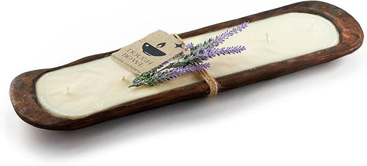 Dough Bowl Candle Co. Lavender Soy Candle - 6 Wick Rustic Farmhouse Decor Odor Eliminator in Wooden Bowls, 32 Ounce Wooden Dough Bowl Candle, All-Natural Gifts for Women and Men, Coffee Table Decor