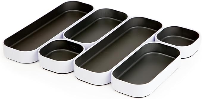 Three by Three Seattle 6 Piece Metal Stacking Bins + Drawer Organizers Set: Elevate Your Desk Organization with Playful Stackable Metal Organizers: Fun, Functional, and Stylish (Gray)