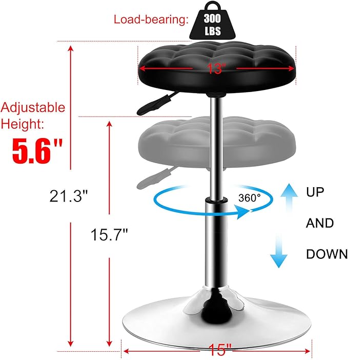 QiCheng&LYS Thick Padded Leather Shop Stool - Height Adjustable Counter & Desk Stool - Black Bread